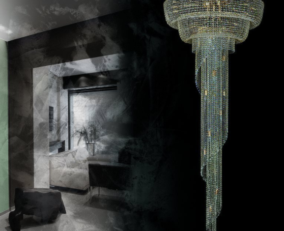 Thi công đèn trần SPIRAL COLUMN​ siêu lớn siêu sang